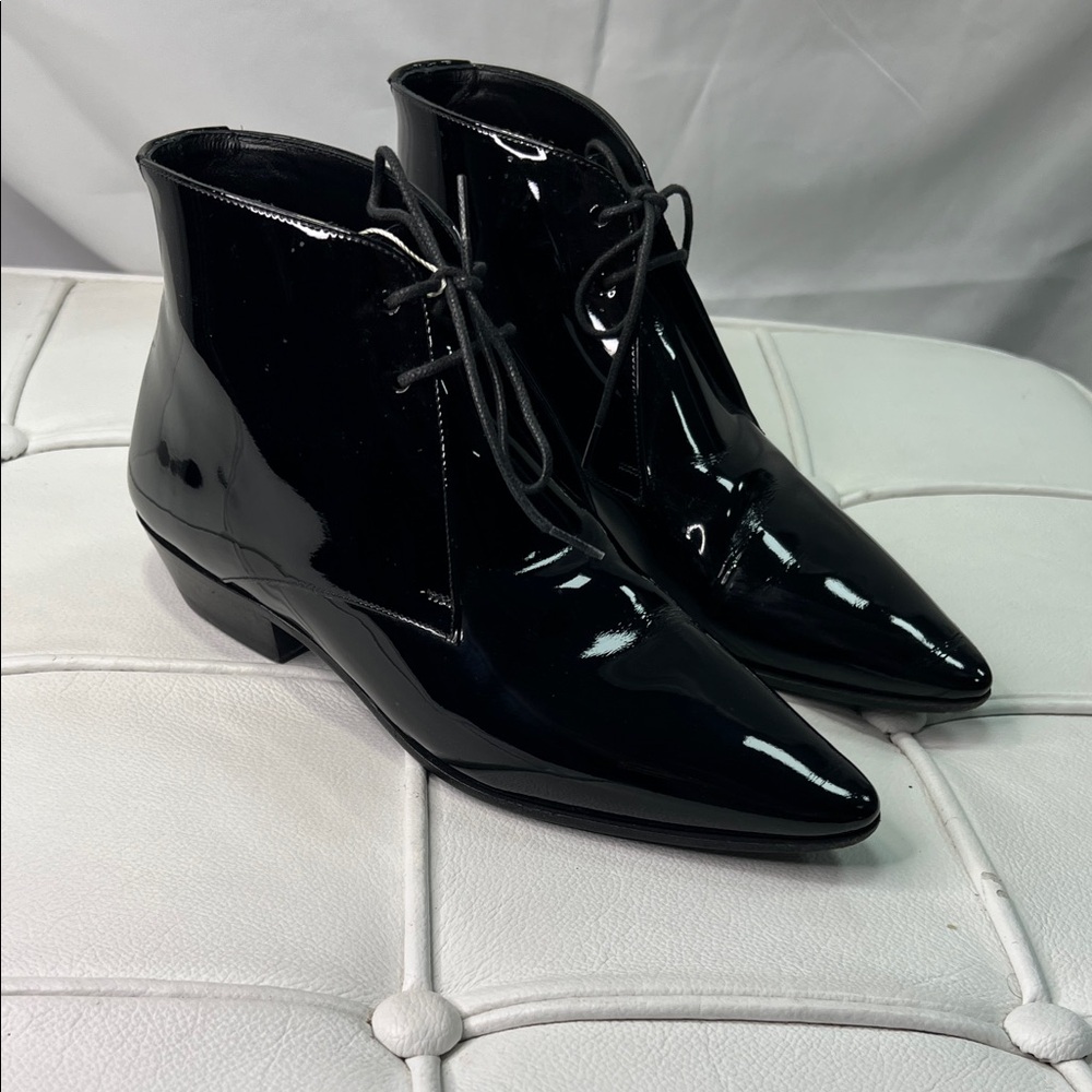 Saint Laurent Black Patent Lace-Up Boots